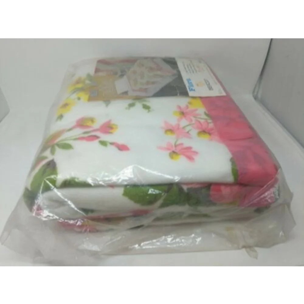 Beacon Flora Pink Yellow Floral Flowers Satin Trim Blanket Twin Size 72 x 90 VTG